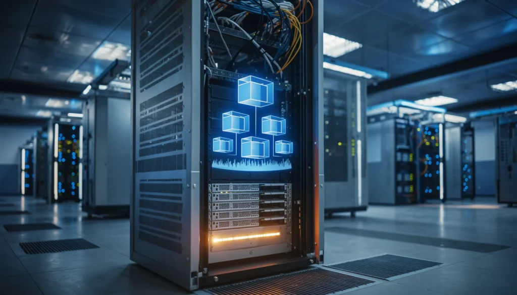 Entorno corporativo con racks de servidores
